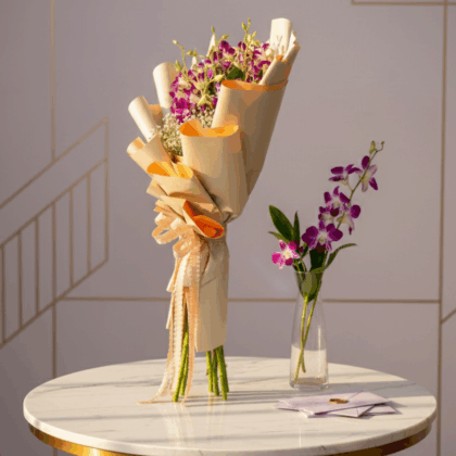 Purple Orchid, Baby’s Breath Bouquet