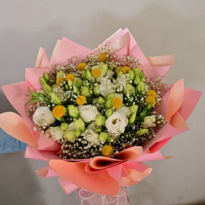 white-lisianthus-craspedia-bouquet