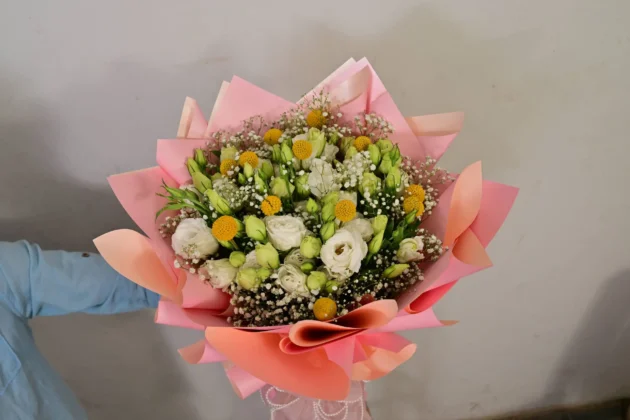 white-lisianthus-craspedia-bouquet