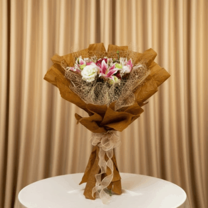 Pink Lily, Rose & Lisianthus Bouquet