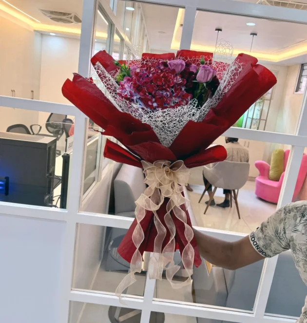 Mixed Red Roses, Hydrangeas, and Carnations Bouquet - Image 2