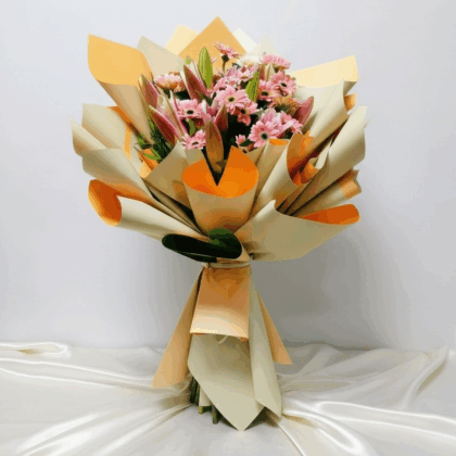 Daisy and Pink Lily Hand Bouquet