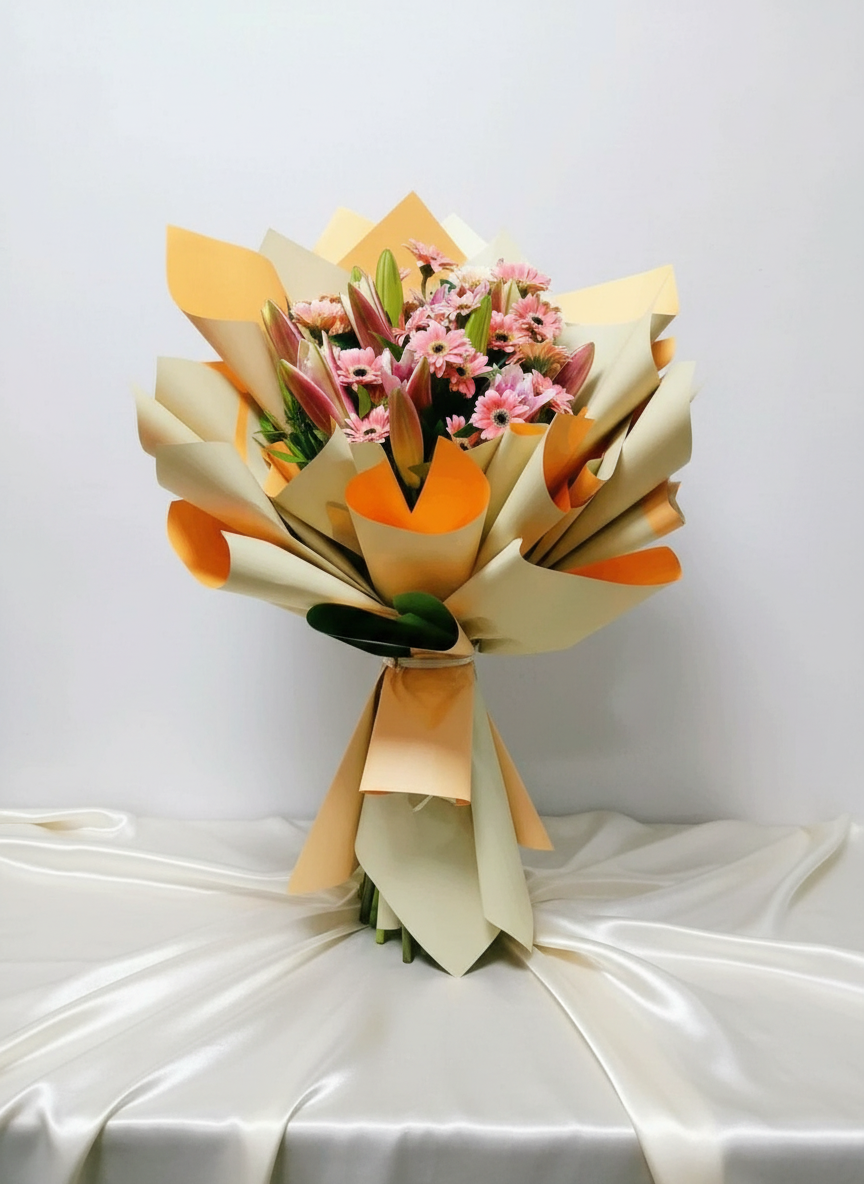 Daisy and Pink Lily Hand Bouquet