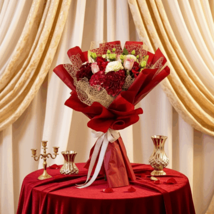 Mixed Red Roses, Hydrangeas, and Carnations Bouquet