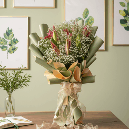 Elegant Pink Lily & Baby's Breath Bouquet