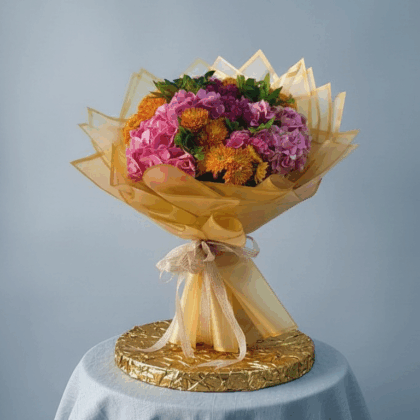 Purple Hydrangea and Pompon Floral Bouquet