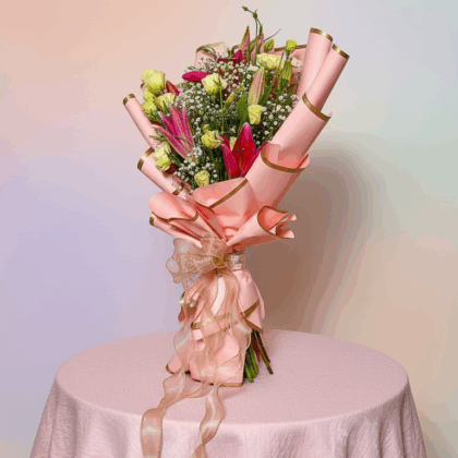 White Roses & Pink Lily Bouquet | Elegant Flower Arrangement